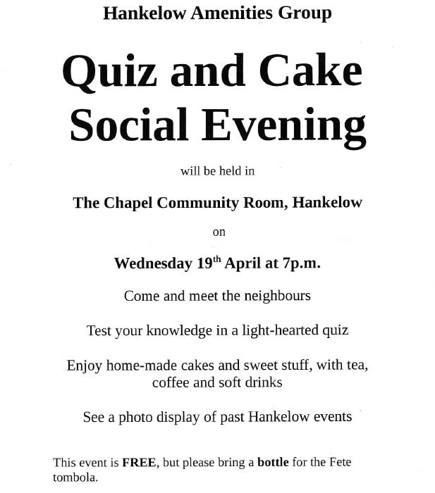 Quiz and Social Evening 19th April 2023